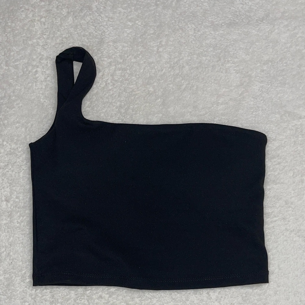 Black One-Shoulder Sports Bra Crop Top